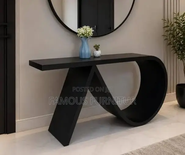 Modern Black Wooden Console Table Featuring a Striking