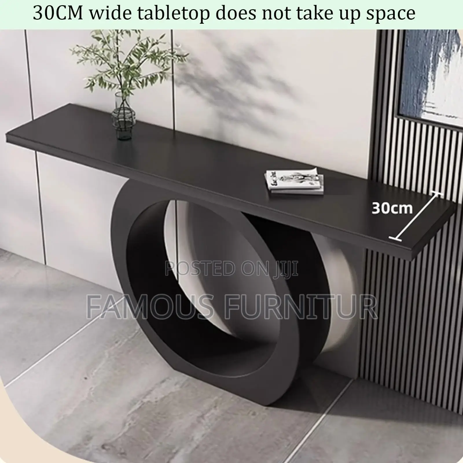 Modern Black Wooden Console Table Featuring a Striking