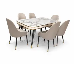 Modern 6seater Rectangular Dining Set With White Marble Top Upholstere