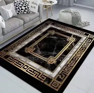 Modern Center Rug Featuring a Striking Black Marble-Look Center Framed