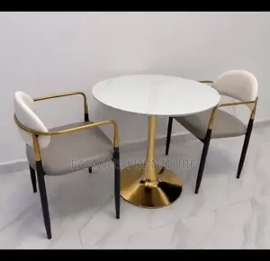 Modern Round Dining Set With a White Marble-Patterned Tabletop