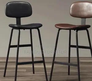 Modern Industrial-Style Bar Stools With Padded Leather-Look Seats,