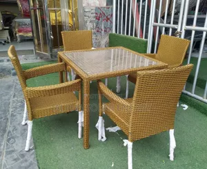 4-Seater Gold and Brown Synthetic Rattan Outdoor Dining Set