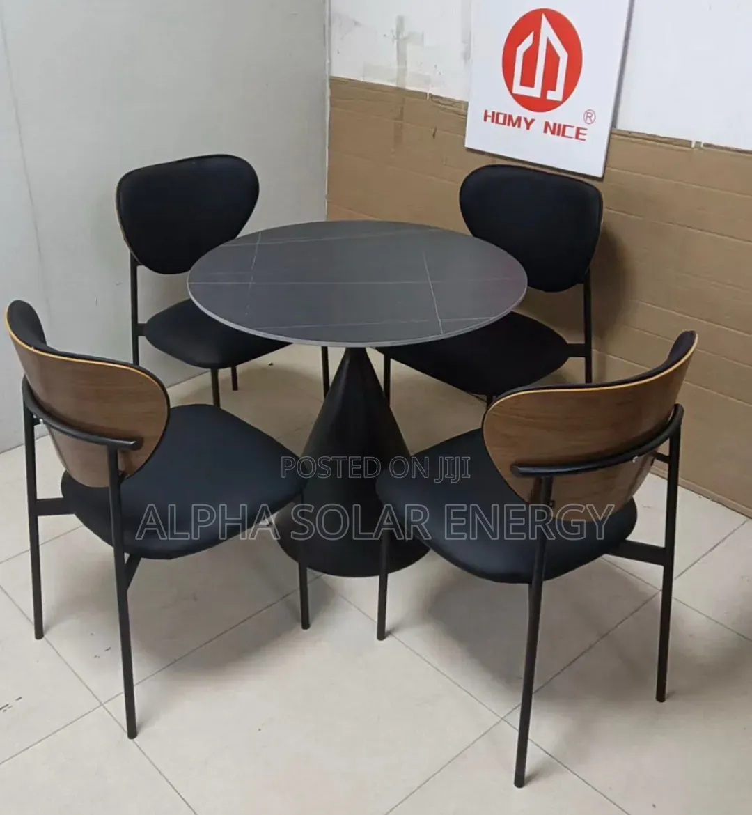 Modern Black 4-Seater Round Dining Set