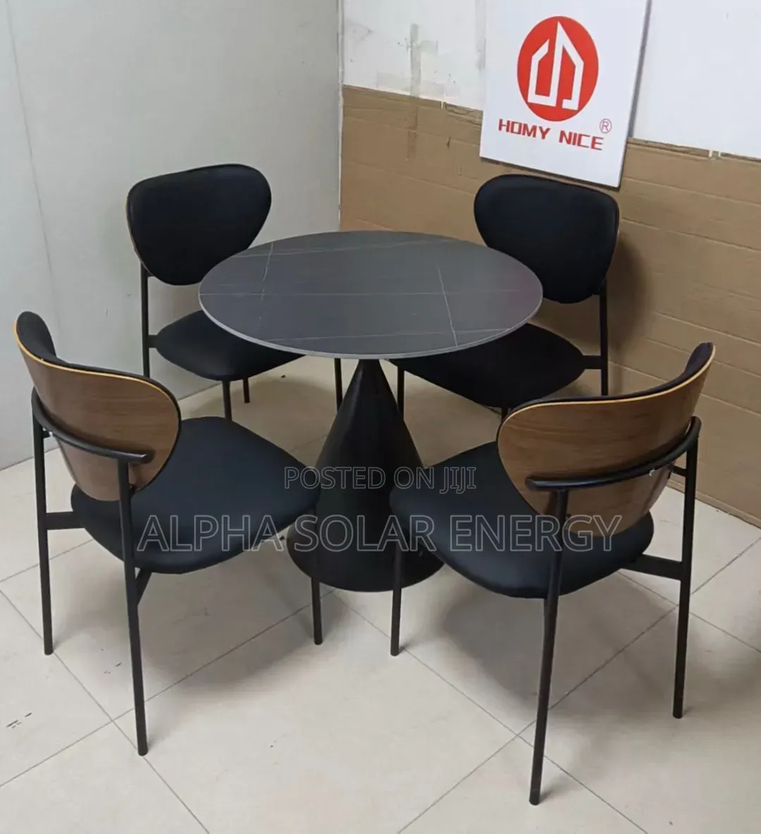 Modern Black 4-Seater Round Dining Set