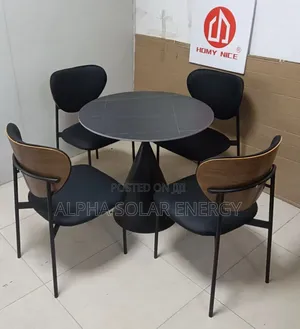 Modern Black 4-Seater Round Dining Set
