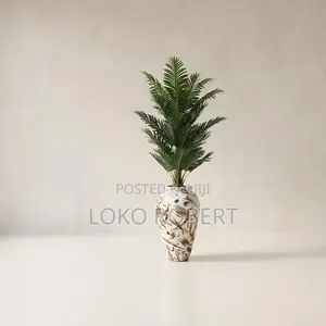 Large Artificial Flower Palm Tree in Gold Ceramic Floor Vase Decor
