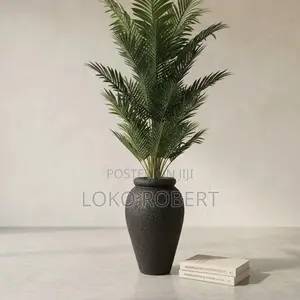 Artificial Flower Vase Autumn Croton in Sculpted Stone-Finish Vase