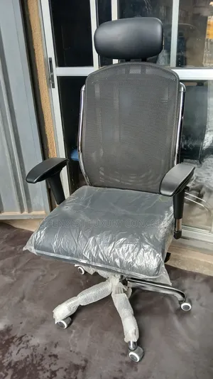 Elegant Armed Office Chair Net Back and Leather Seat