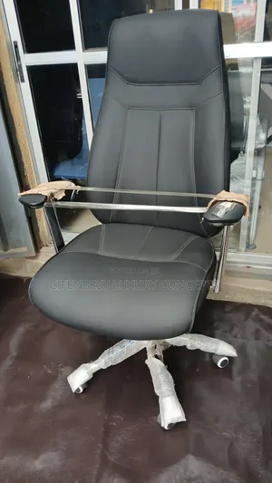 Quality Office Chair in Black Leather Seat and Back