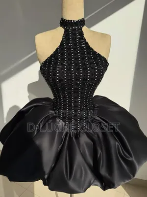 Black Crystal Halter Bubble Mini Dress