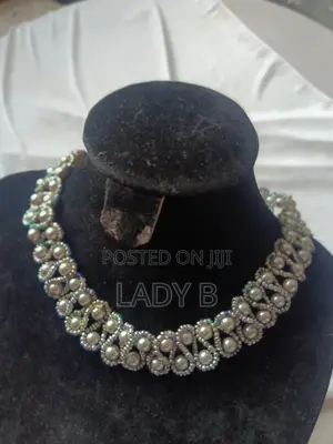 2 PCS Silver Pearl and Stone Bead Spiral Necklace and Bracelet Set