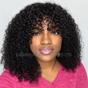 Short Kinky Curly Bob Wig With Bangs Human Hair
