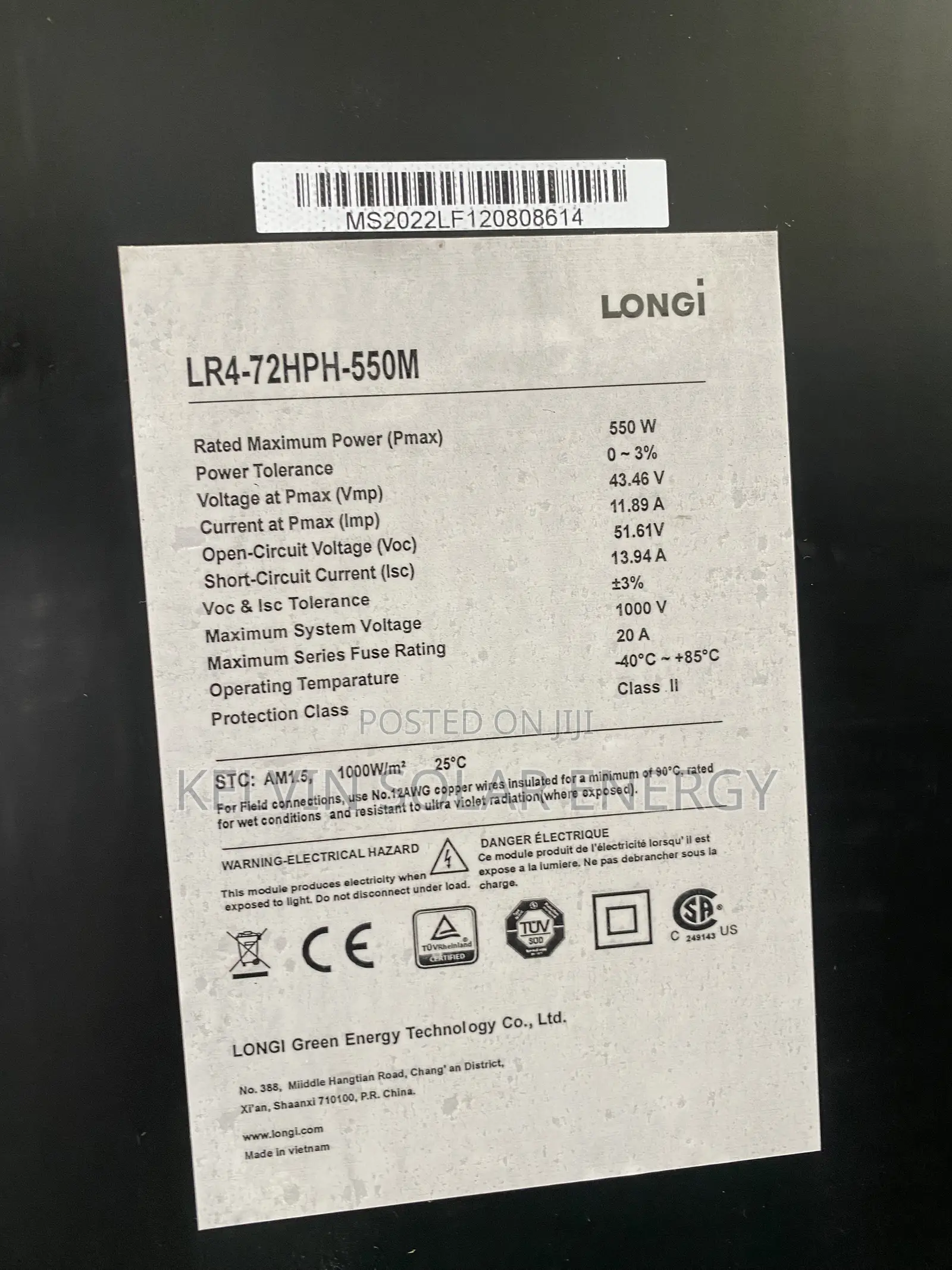 550w Longi Solar Panel 120 Cell