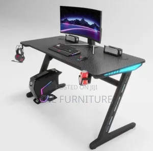 Modern Z-Shaped Ergonomic Gaming Computer Desk With RGB LED Lights