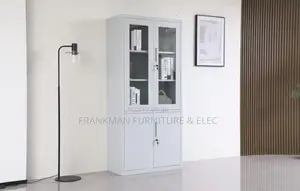 6 Compartments Glass Door Bookshelf With Lower Storage