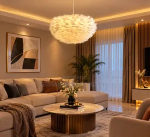 Nordic Modern White Feather Chandelier Living Bedroom Ceiling