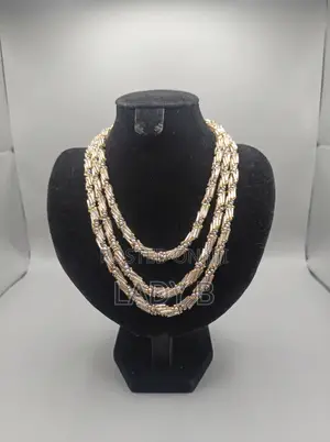 Silver Gold 3layer Seedbead With Spiral Crystal Silvery Bugle Necklace
