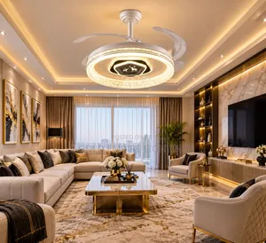Luxury LED Ceiling Fan Light – Crystal Chandelier With Foldable Blades