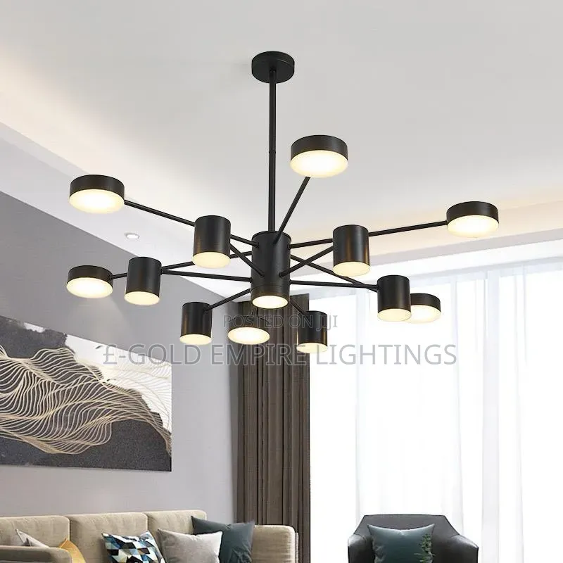 Modern Luxury LED Chandelier – Black Multi-Arm Ceiling Light
