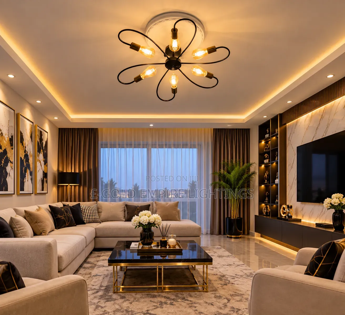 Modern Luxury Flower Chandelier – 6-Light Black Ceiling Light