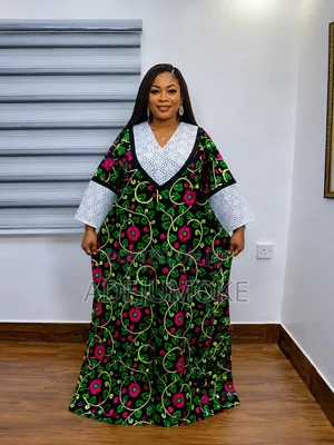 Elegant Ankara Stoned Lace Maxi Gown