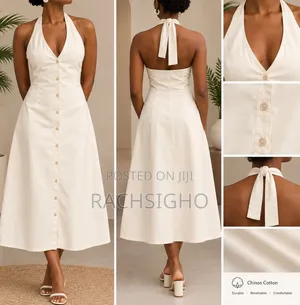 Cream Halter Neck Midi Dress for Women – Chinos Cotton