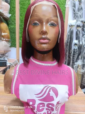 12" 13*4 SDD Bob Wig  Human Hair in Burgundy Colour.