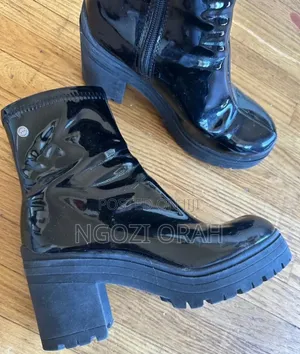 Original Madden NYC Black Patent Sock Booties / Lug Sole Ankle Boots