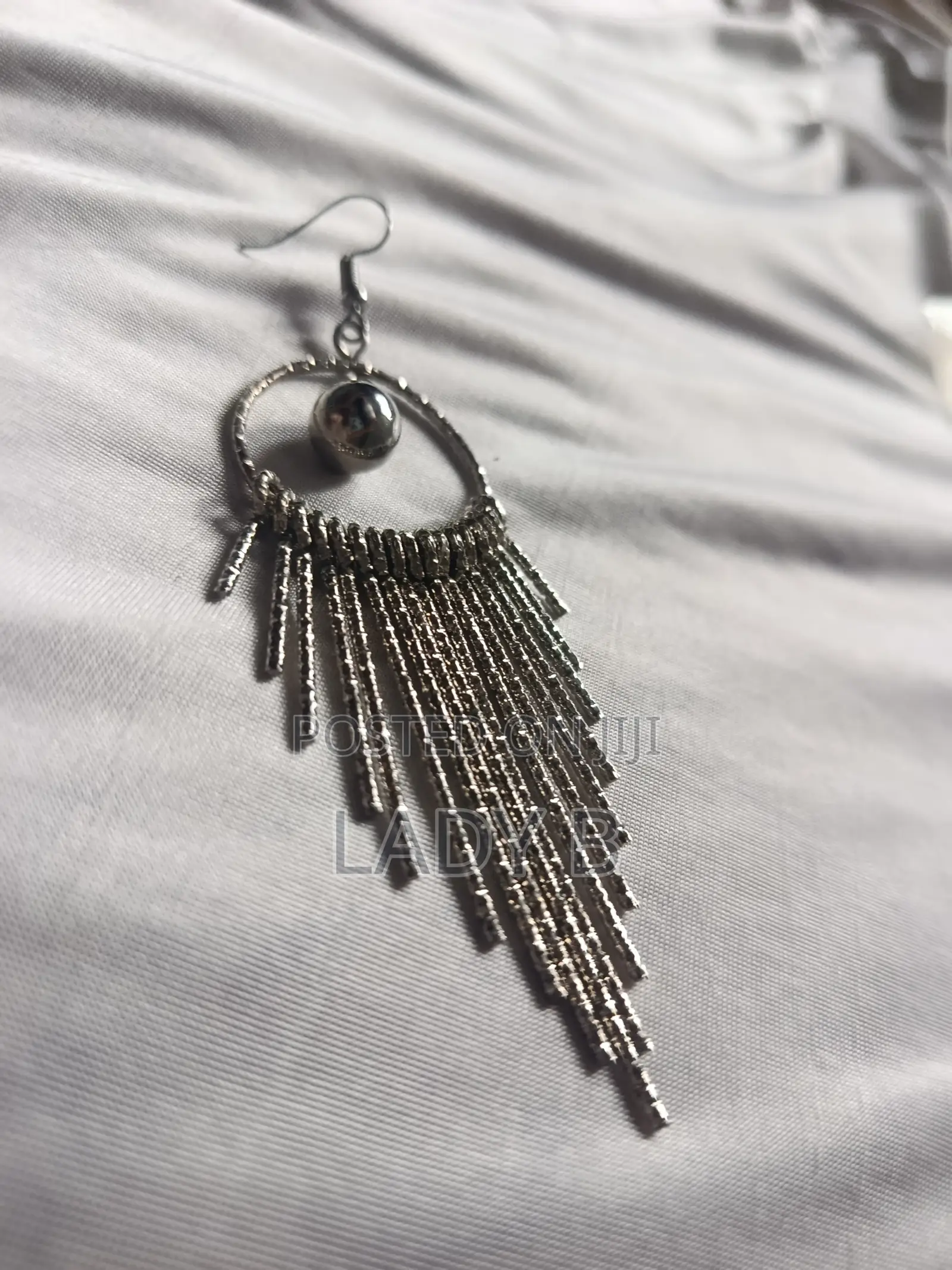 Silver Pearl Dangling Metallic Tassel Earrings
