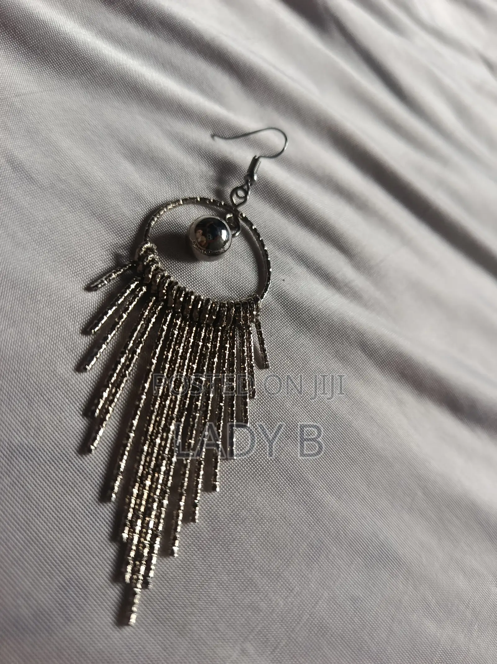 Silver Pearl Dangling Metallic Tassel Earrings