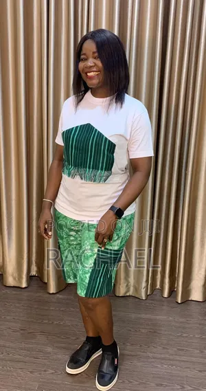 Adire Shorts and Asooke Tee in Lemon