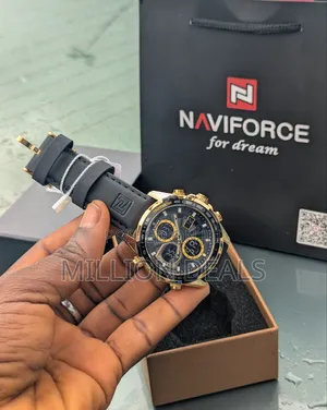 Black Leather Gold Water Resistant Men's Wrist Watch