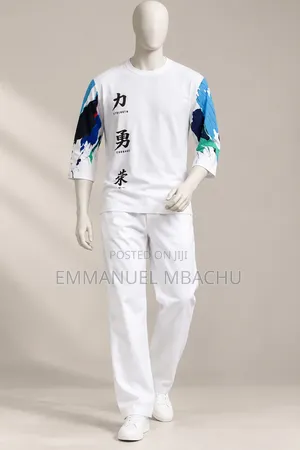 Men’s White Graphic Long Sleeve Top White Trousers Set