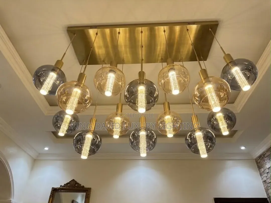 Modern Multi-Light Rectangular Cluster Pendant Chandelier.