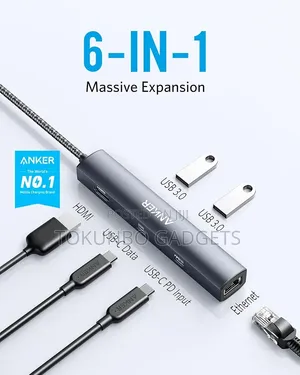 Anker USB-C Hub With Ethernet, 6-in-1 Multiport Adapter