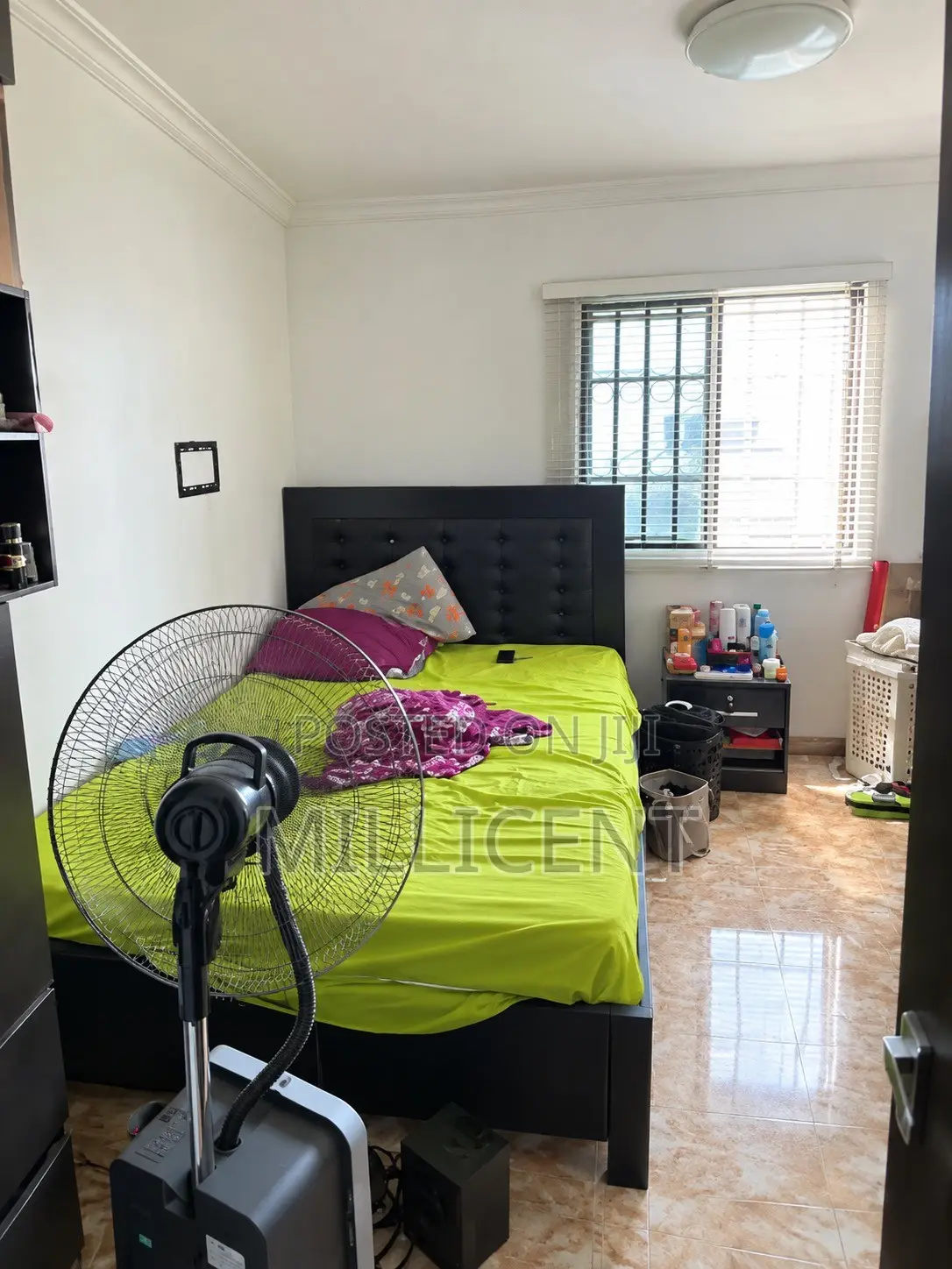 Black Tufted Bed Frame for Sale With Side Table
