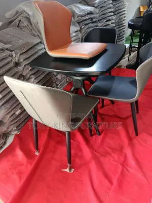 Modern Compact Dining Set Black Tabletop With Upholstered Chairs