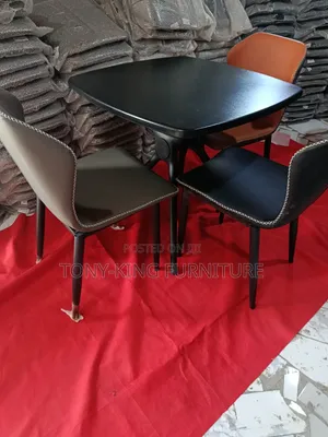 Modern Imported Dining Table Set With 4-Chair and Black Metal Leg