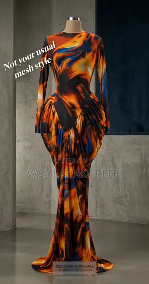 Ready Made -Flame Marble Sculpted Mesh Maxi Dress