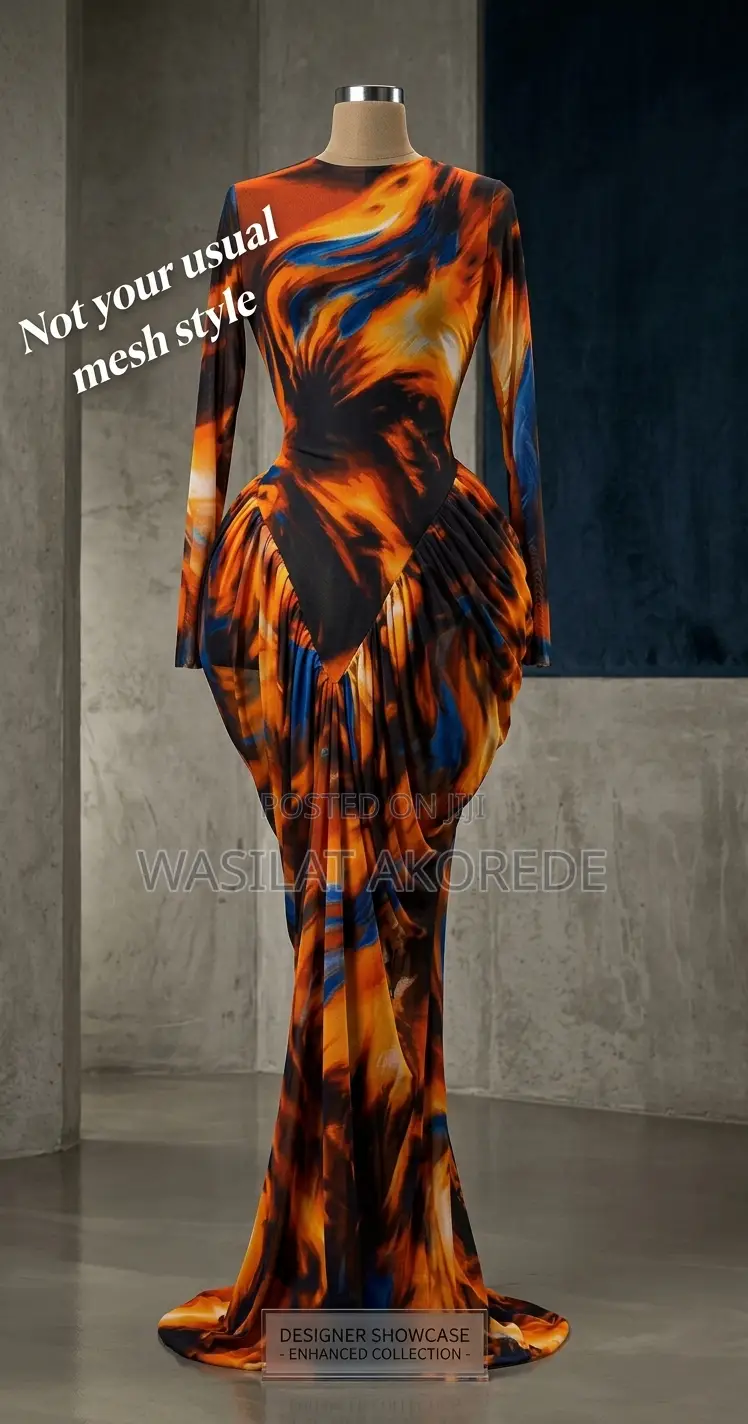 Ready Made -Flame Marble Sculpted Mesh Maxi Dress