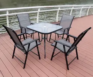 Quality Outdoor Patio Furniture Set Featuring a Square Glass-Top