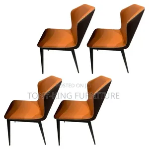 Modern Padded Leather Restaurant Dining Chair Set With Black Metal Leg