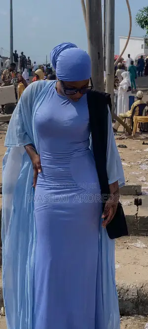 Royal Sky Modest Bodycon & Cape Set- Ready Made
