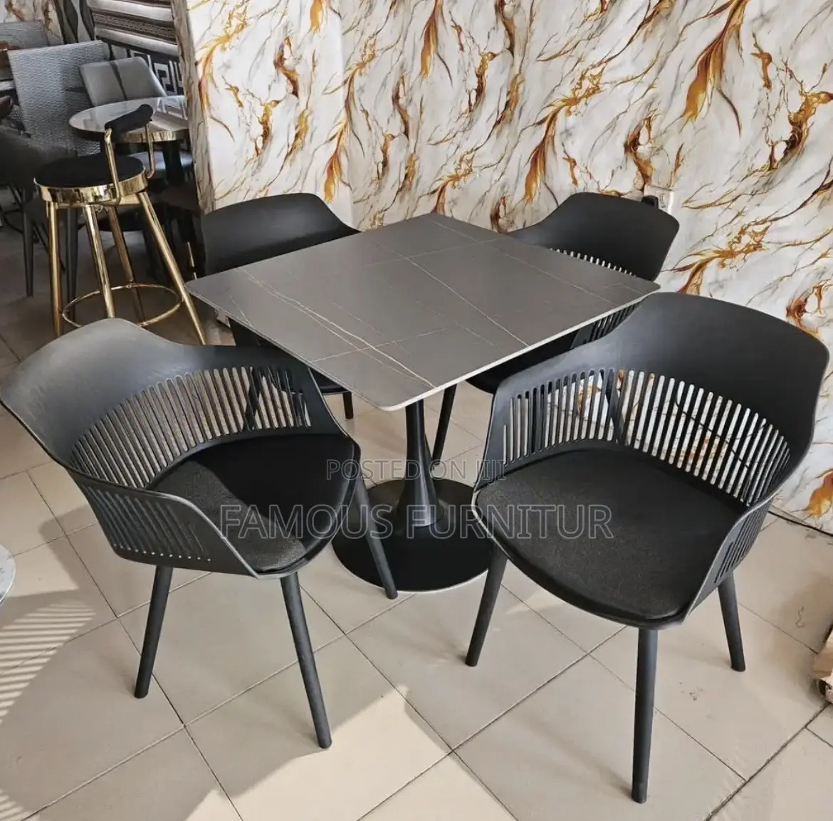 This Is a Modern 4-Seater Restaurant Dining Set Featuring a Square