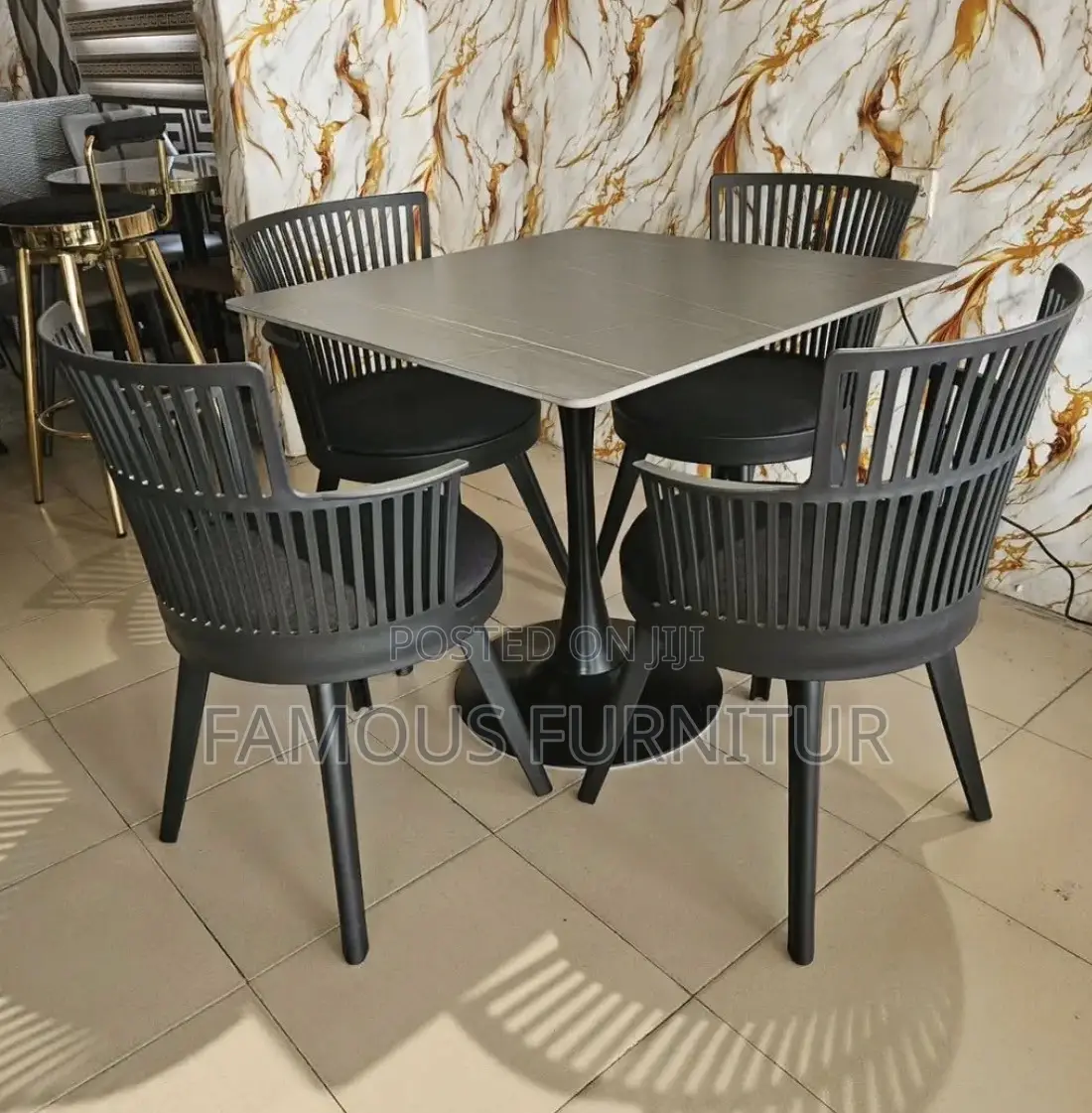 This Is a Modern 4-Seater Restaurant Dining Set Featuring a Square