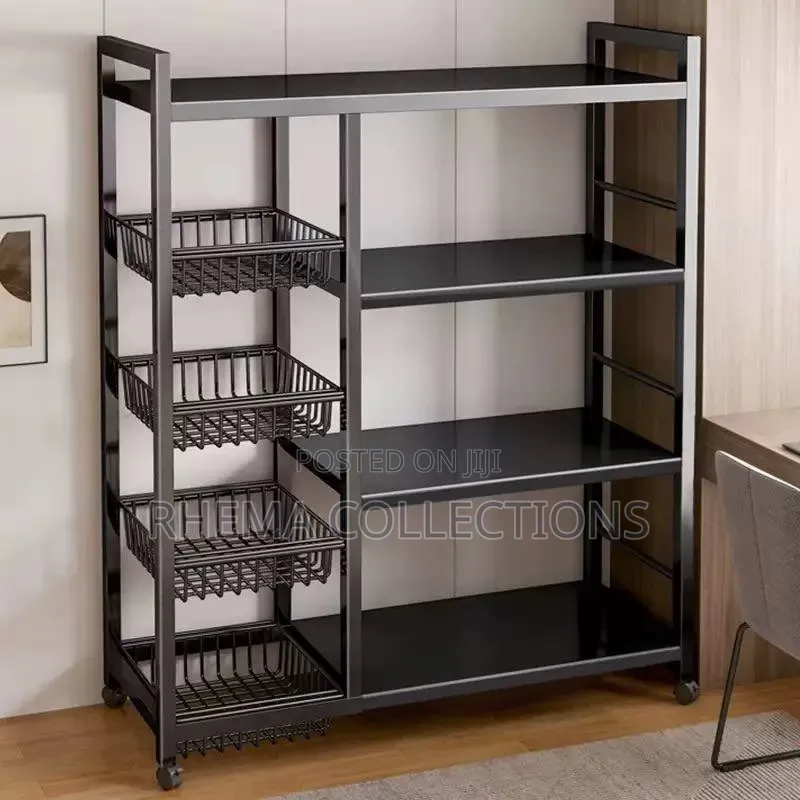 Multi-Layer Kitchen Storage Rack With Pull-Out Baskets Wheels
