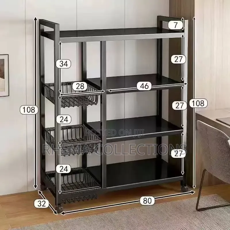 Multi-Layer Kitchen Storage Rack With Pull-Out Baskets Wheels