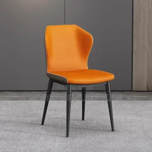 Modern Imported Padded Leather Dining Chair With Black Metal Leg