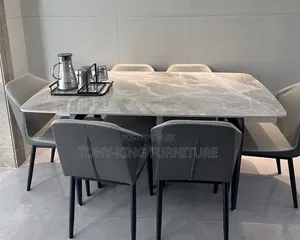 Luxury 6-Seater Dining Set With a Grey Marble-Finish Rectangular Top